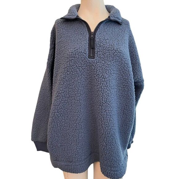 Aerie Womens Medium Dream Sherpa 1/4 Zip Pullover Fleece Blue Sweatshirt NWT - Picture 1 of 4